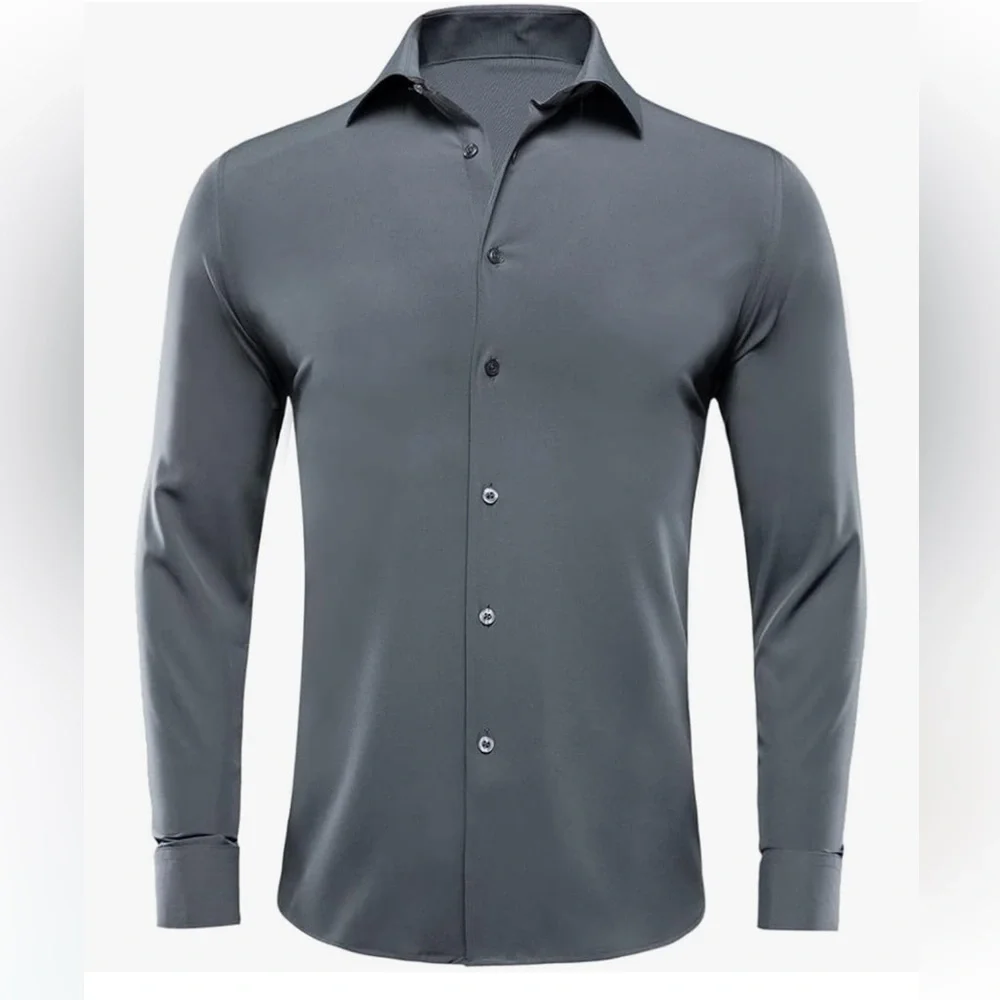 Lion Nardo Spaidersilk Stretch Men's Gray Dress Shirt Long Sleeve Muscle Fit Lg - Picture 2 of 6